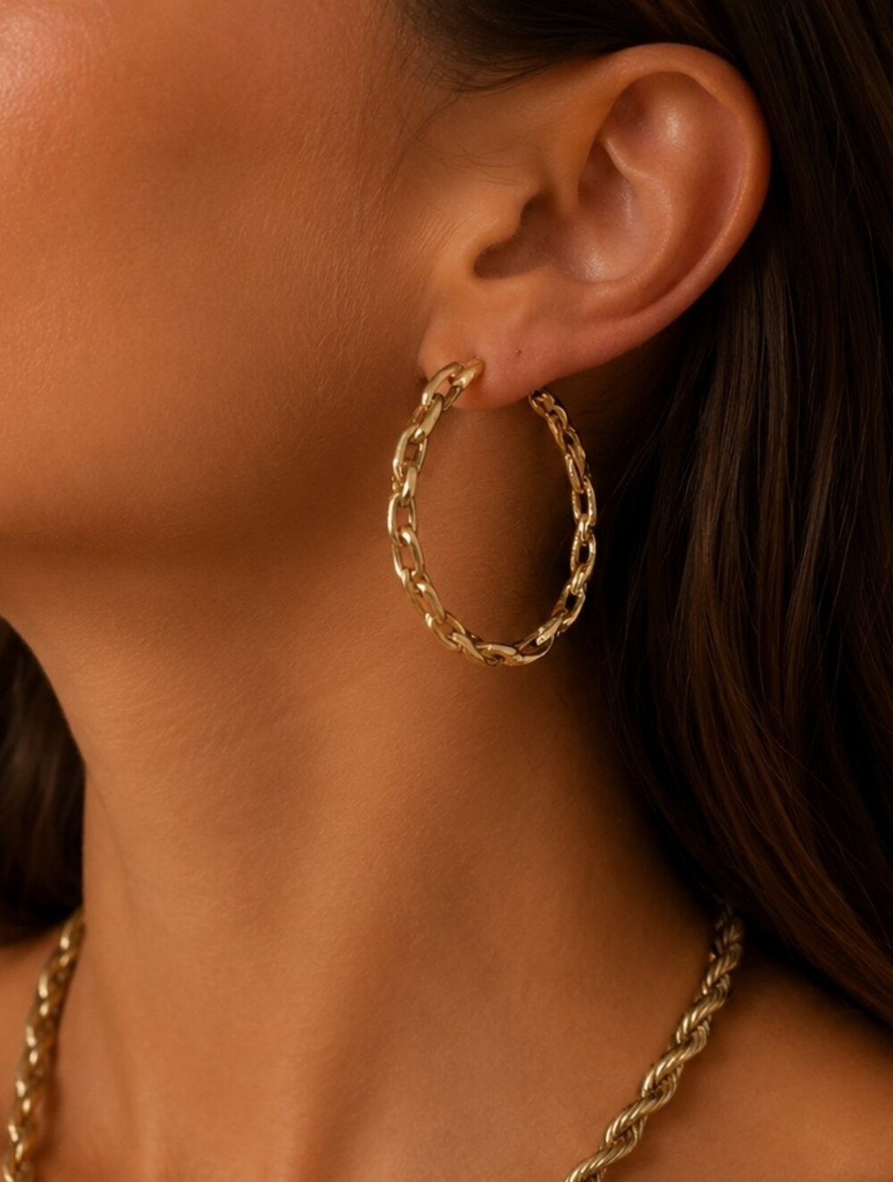 Plunder Gold Chain-Link Hoop Earrings - Textured Hoop Statement